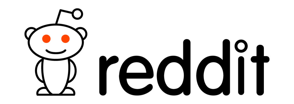 Logo van Reddit: het witte alien-mannetje met rode ogen en een antenne naast het woord reddit in zwarte letters.