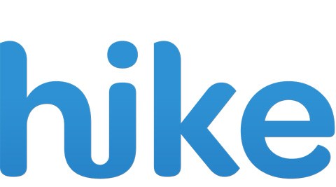 Logo van Hike: het woord hike in blauwe, afgeronde letters.