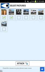 Scherm “Select pictures” van de app, waarin twee van de foto’s zijn aangevinkt om bij een melding te voegen.