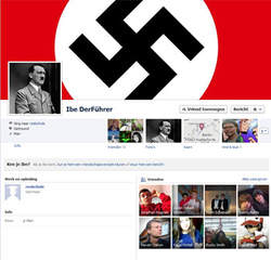 Facebookprofiel van “Ibe DerFührer” met een hakenkruis als omslagfoto en een foto van Hitler als profielfoto.