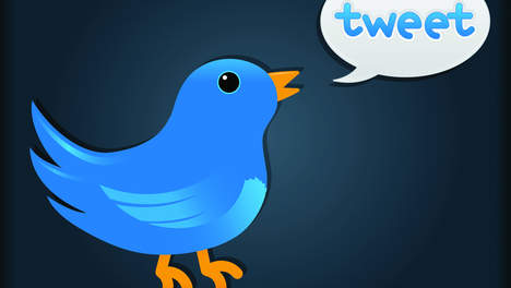 Illustratie van een blauw vogeltje in de stijl van Twitter met een tekstballon met het woord “tweet”, op een donkerblauwe achtergrond.