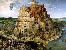 Klein beeld van een schilderij van de Toren van Babel.