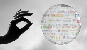 Icoon van een silhouet van een hand die naar een zeepbel vol websitelogo’s reikt.