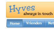 Uitsnede van de website van Hyves met het logo en de slogan “always in touch” boven de menuknoppen Home en Vrienden.